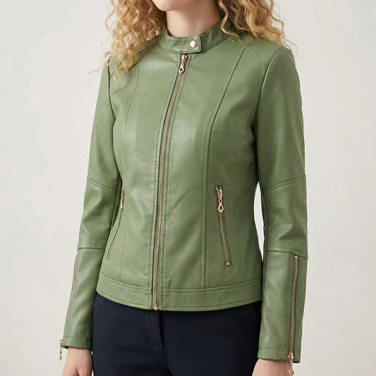 Veste en Similicuir Boutons Décoratifs Style Motard pour Femme
