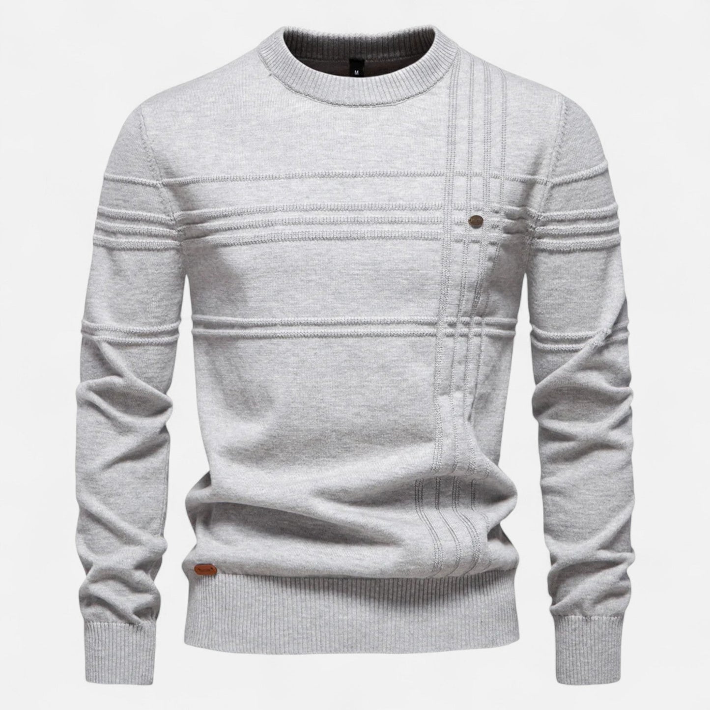 Pull homme coton rayures classiques col rond maille fine