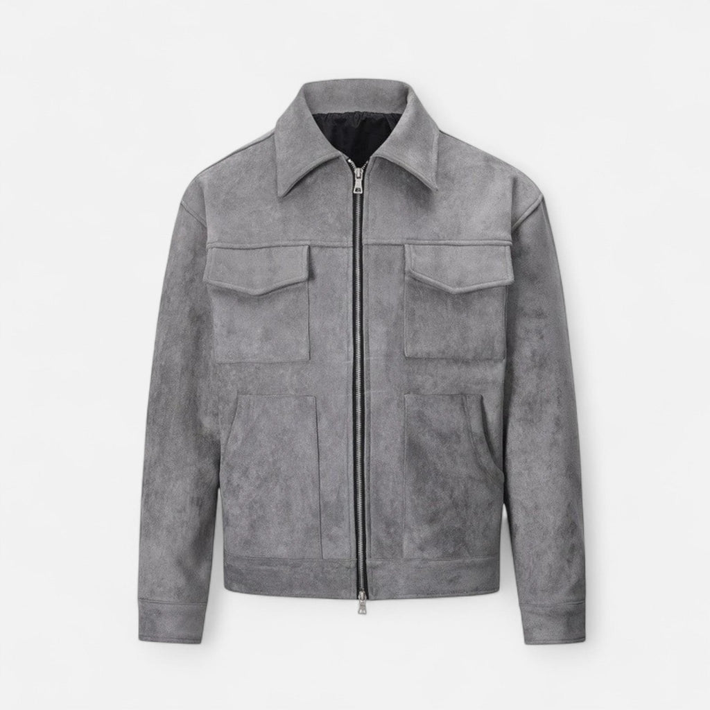 Giacca oversize da uomo in finta pelle scamosciata con revers e zip