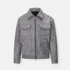 Giacca oversize da uomo in finta pelle scamosciata con revers e zip
