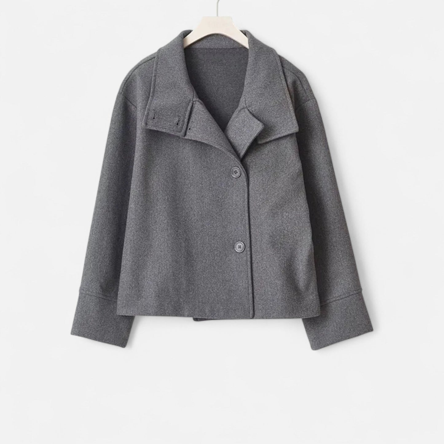 Manteau Court Col Haut Structuré Épaules Tombantes pour Femme