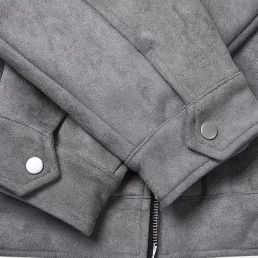 Giacca oversize da uomo in finta pelle scamosciata con revers e zip