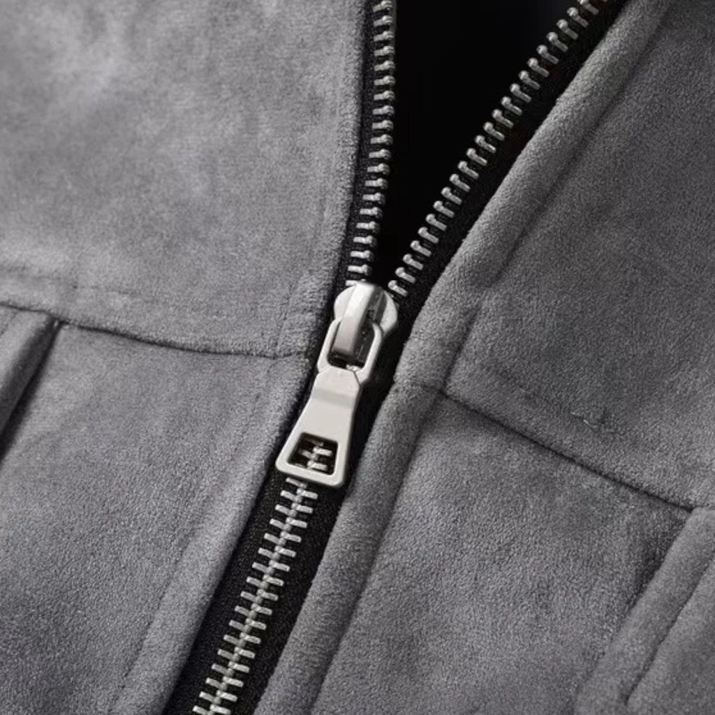 Giacca oversize da uomo in finta pelle scamosciata con revers e zip