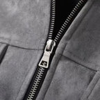 Giacca oversize da uomo in finta pelle scamosciata con revers e zip