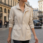 Women's Zip-Up Cotton Jacket with Drawstring Waist