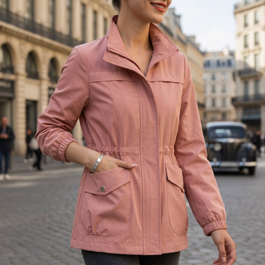 Veste en Coton Zippée Cordon à la Taille pour Femme