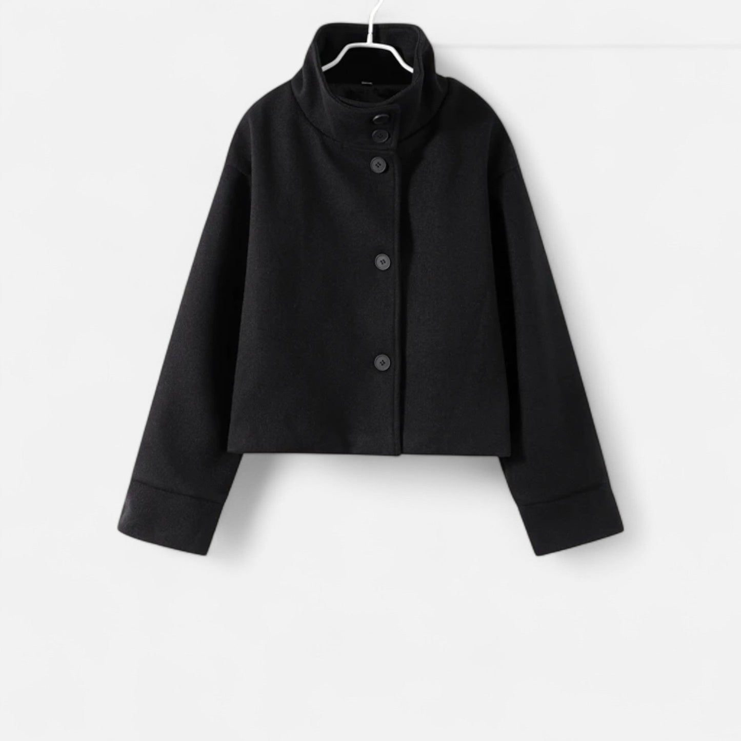Manteau Court Col Haut Structuré Épaules Tombantes pour Femme