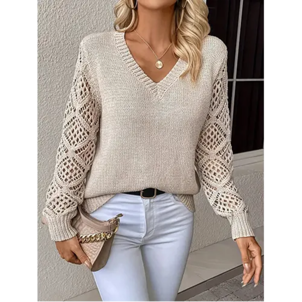 Maglione da donna a maniche lunghe con scollo a V