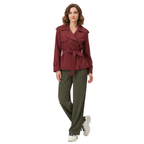 Women's Cropped Trench Coat with Tie Belt and Notched Lapels