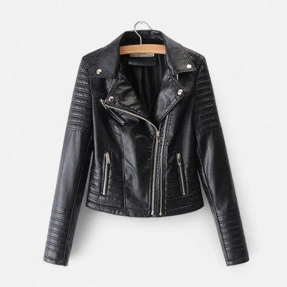 Blouson en Cuir Véritable Design Biker Coupe Structurée pour Femme