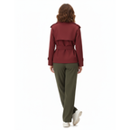 Women's Cropped Trench Coat with Tie Belt and Notched Lapels