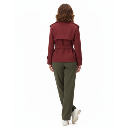 Trench-Coat Court Ceinture Nouée Col Revers pour Femme
