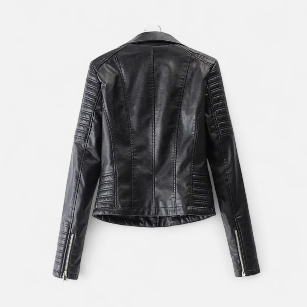 Blouson en Cuir Véritable Design Biker Coupe Structurée pour Femme