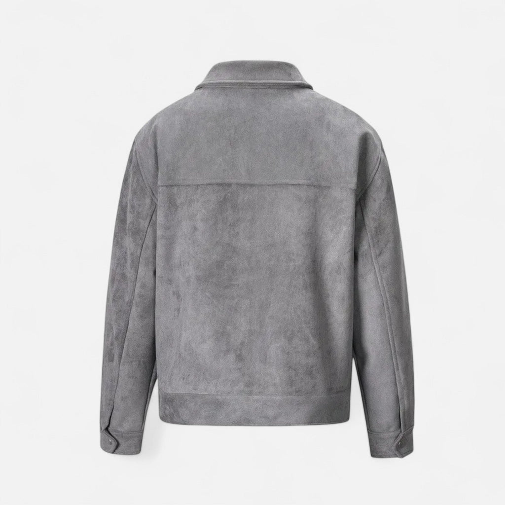 Giacca oversize da uomo in finta pelle scamosciata con revers e zip