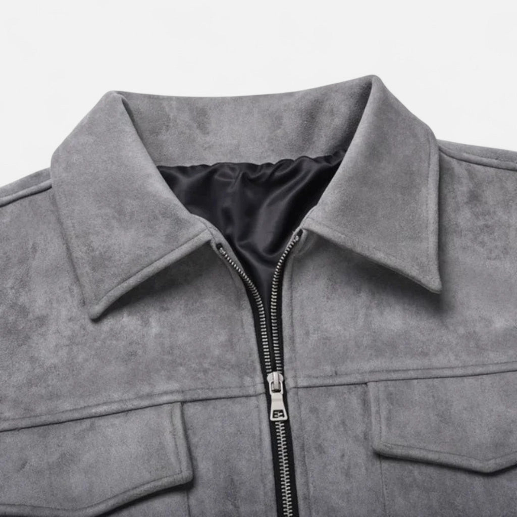 Giacca oversize da uomo in finta pelle scamosciata con revers e zip