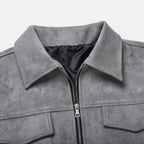 Giacca oversize da uomo in finta pelle scamosciata con revers e zip