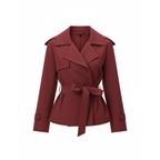 Women's Cropped Trench Coat with Tie Belt and Notched Lapels