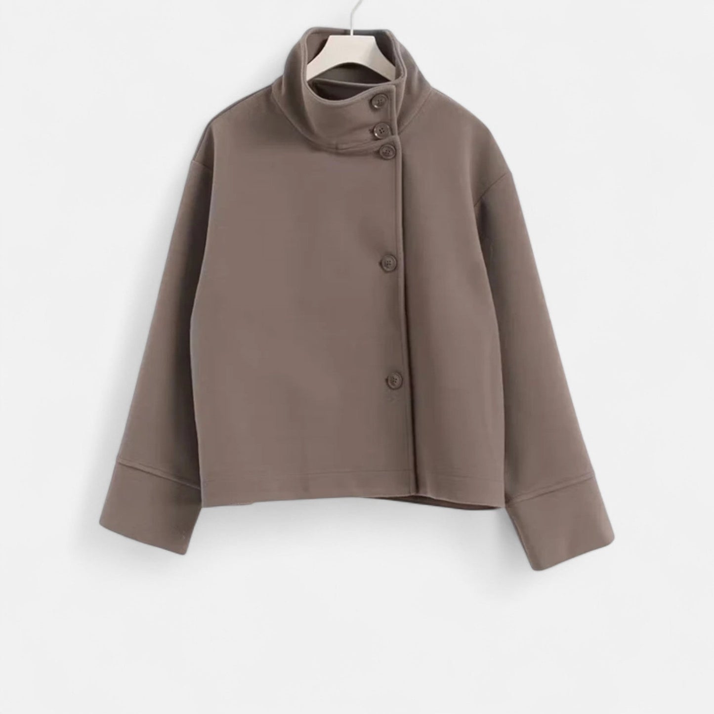 Manteau Court Col Haut Structuré Épaules Tombantes pour Femme