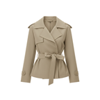 Women's Cropped Trench Coat with Tie Belt and Notched Lapels