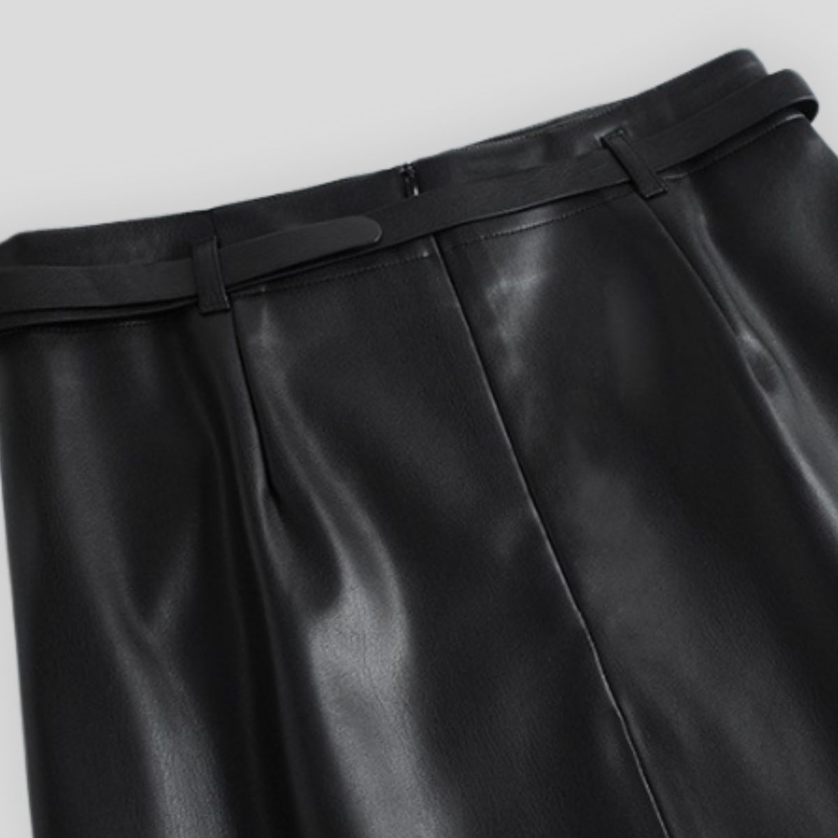 Women's High-Rise Faux Leather Skirt with Buckle Belt