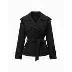 Women's Cropped Trench Coat with Tie Belt and Notched Lapels