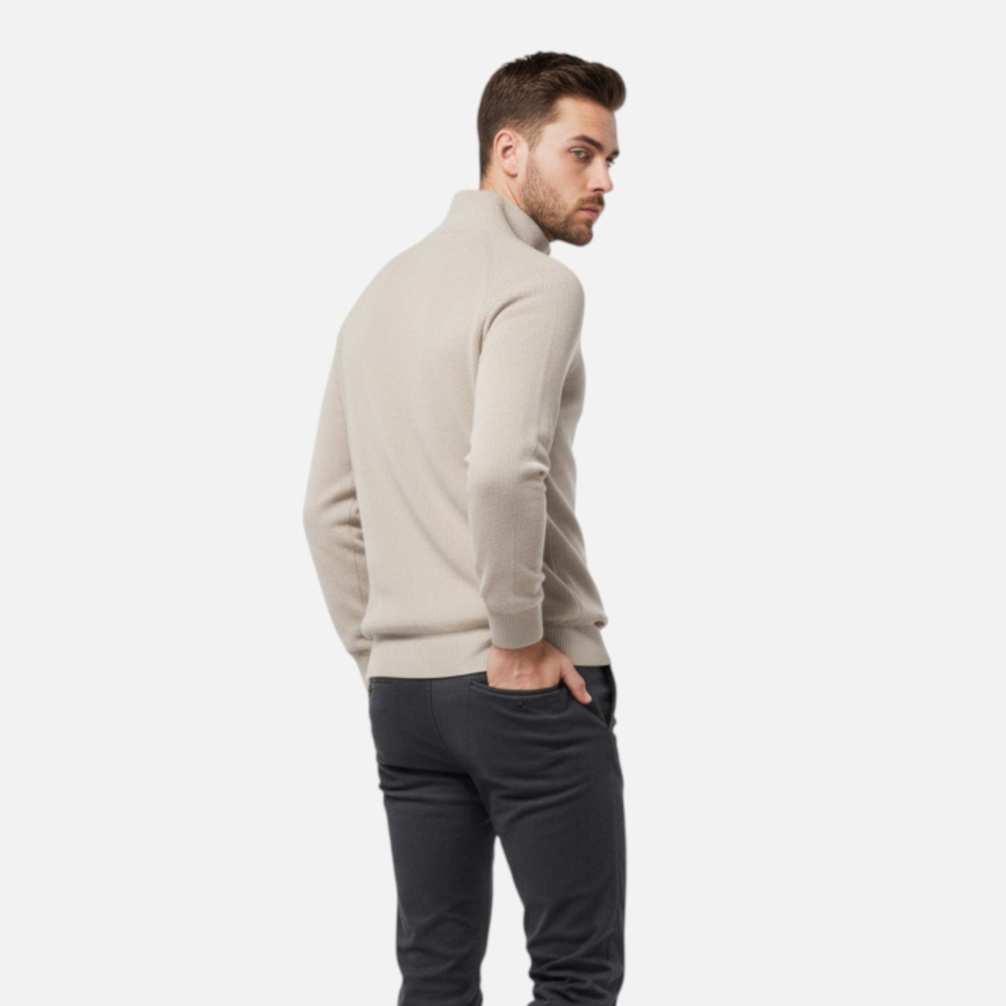Pull demi-zip homme en coton coupe régulière mi-saison