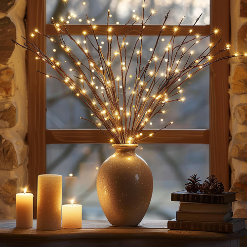 Battery-powered LED lighted branches for decorative vases and indoor ambience