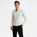 Polo de algodón de manga larga con cuello de tres botones para hombre