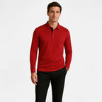 Polo de algodón de manga larga con cuello de tres botones para hombre