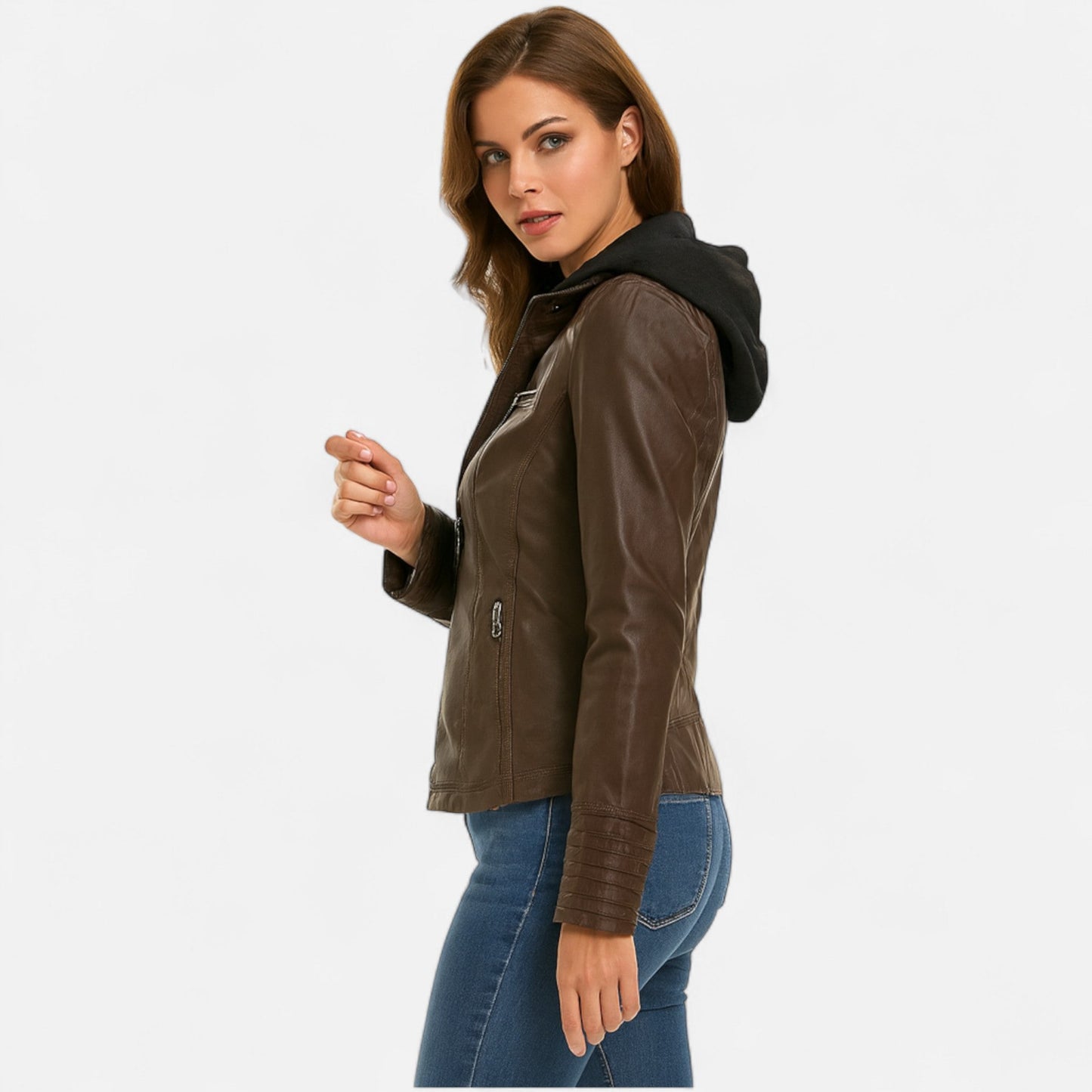 Veste en Cuir Pleine Fleur Silhouette Féminine Ajustée pour Femme