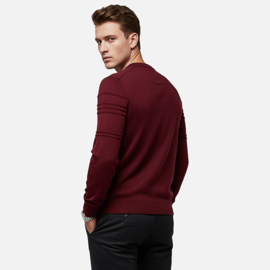 Pull homme coton rayures classiques col rond maille fine