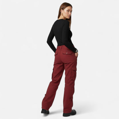 Pantalon cargo femme coton coupe large jambe droite
