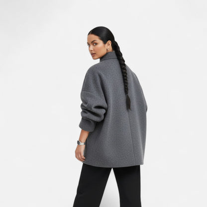Manteau Court Col Haut Structuré Épaules Tombantes pour Femme