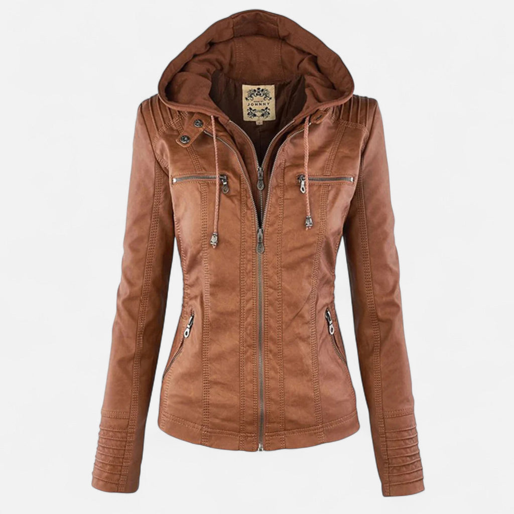 Giacca da donna in pelle pieno fiore, dalla silhouette femminile e aderente