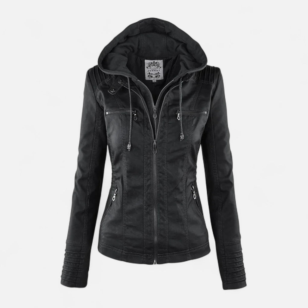 Giacca da donna in pelle pieno fiore, dalla silhouette femminile e aderente