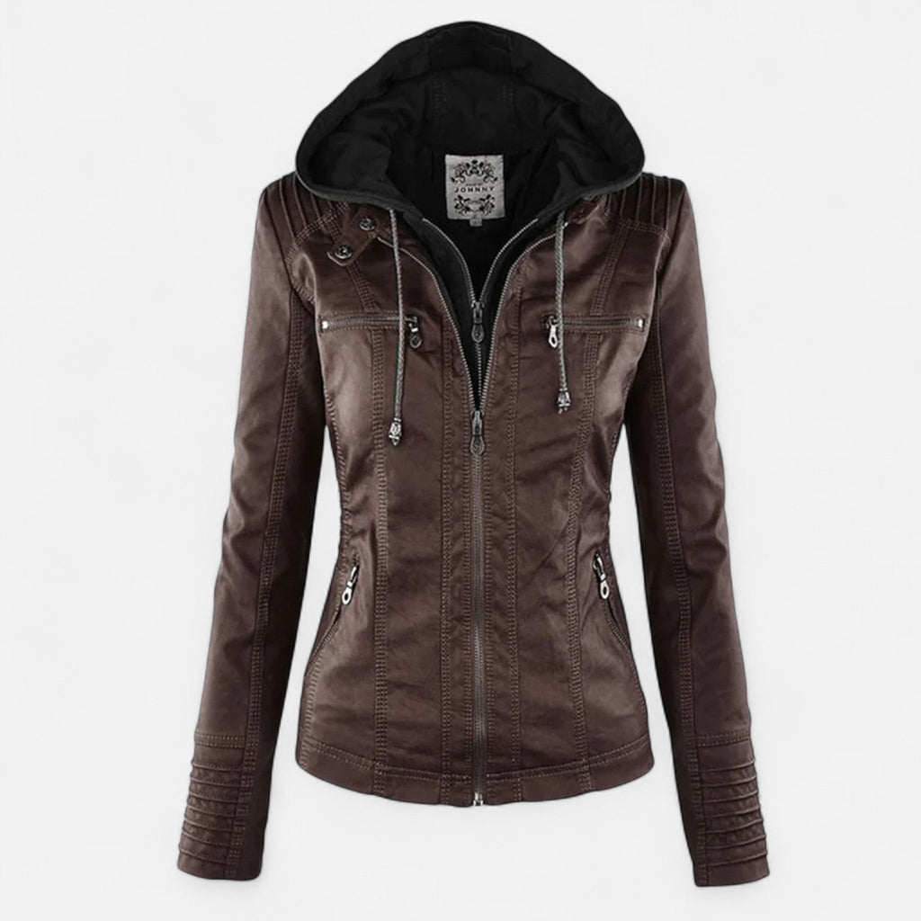 Giacca da donna in pelle pieno fiore, dalla silhouette femminile e aderente