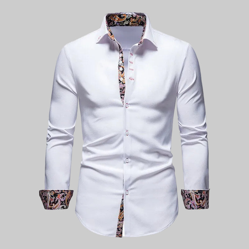 Camicia da uomo a maniche lunghe con colletto a punta e inserto stampato