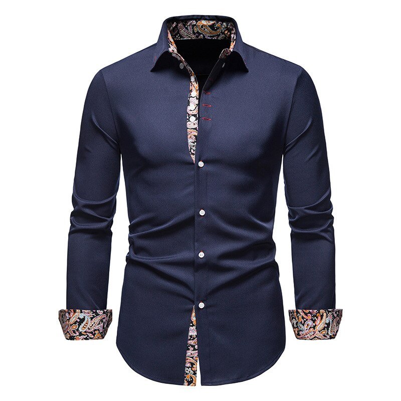 Camicia da uomo a maniche lunghe con colletto a punta e inserto stampato