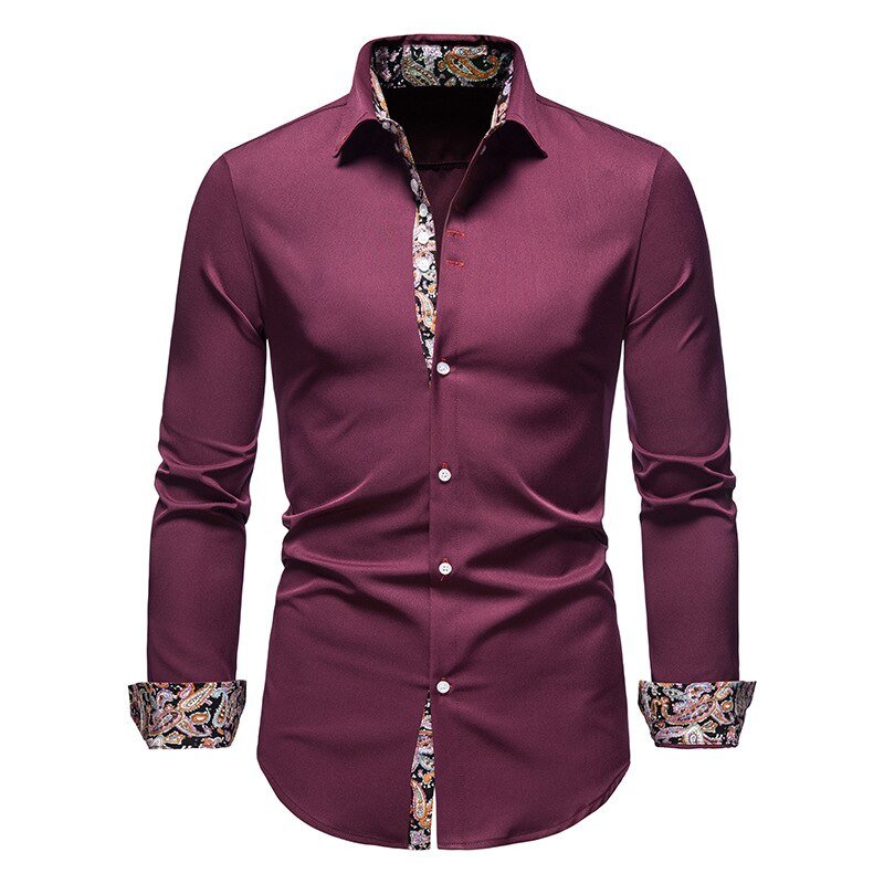 Camicia da uomo a maniche lunghe con colletto a punta e inserto stampato