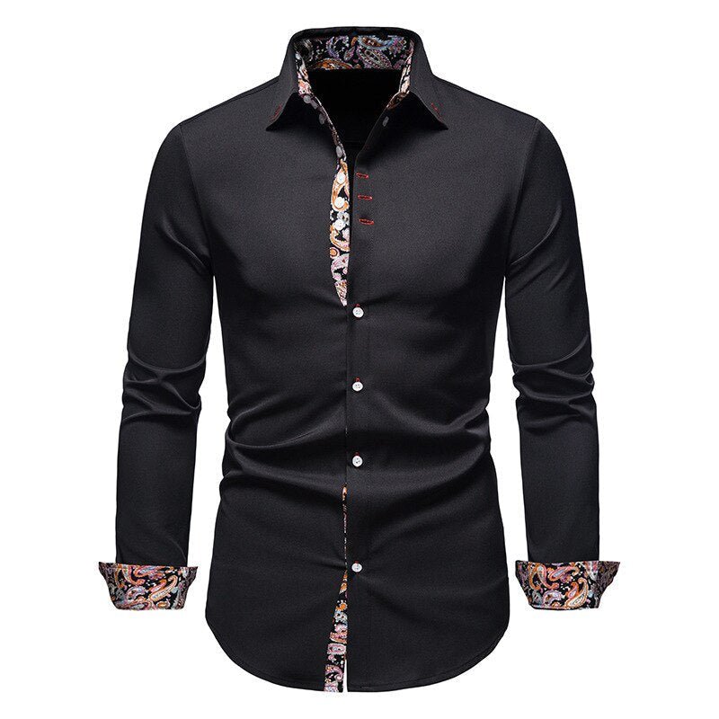Camicia da uomo a maniche lunghe con colletto a punta e inserto stampato