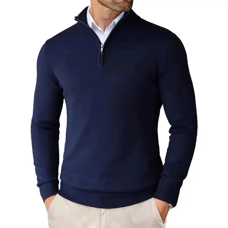 Maglione da uomo con zip, colletto rialzato e vestibilità slim