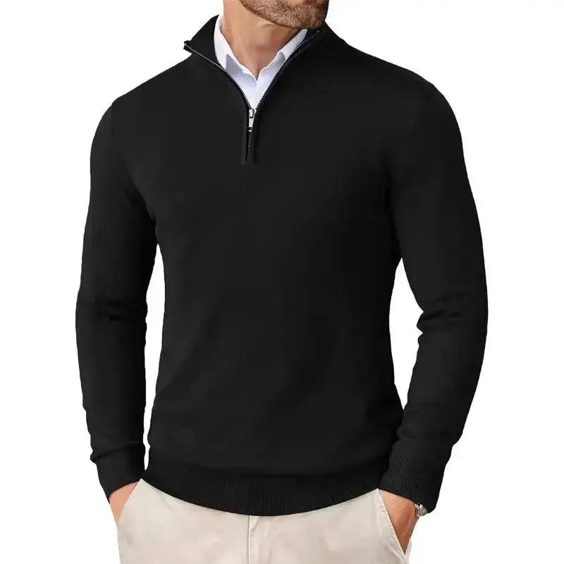 Maglione da uomo con zip, colletto rialzato e vestibilità slim
