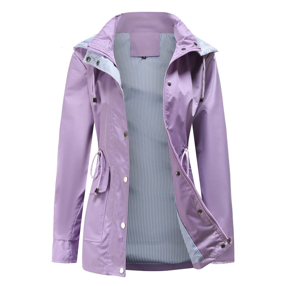 Trench-Coat à Capuche Taille Cordon Doublure Rayée pour Femme