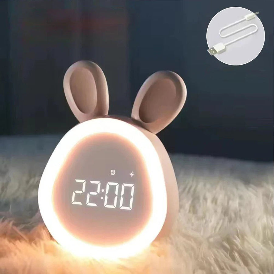 Sveglia per bambini a forma di coniglio con luce notturna LED dimmerabile