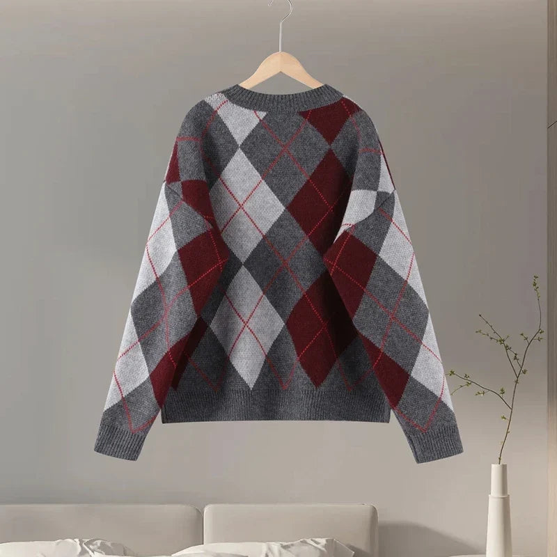 Women's cotton sweater with a diamond pattern