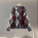 Women's cotton sweater with a diamond pattern