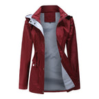 Trench da donna con cappuccio, vita con coulisse e fodera a righe