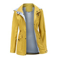 Trench da donna con cappuccio, vita con coulisse e fodera a righe