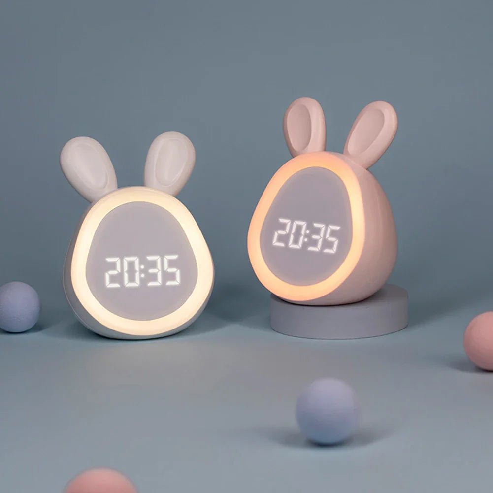 Réveil enfant en forme de lapin avec veilleuse LED dimmable