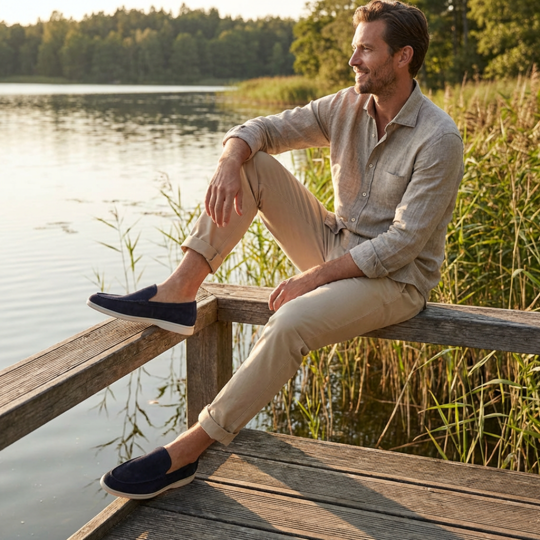 Mocasines sin cordones con costuras visibles y suela en contraste para hombre